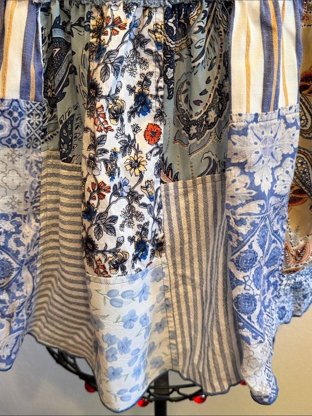 ๐๐๐BOGOHO๐๐๐John Mark Blue Denim Patchwork Button-Down Top-S - Picture 13 of 16